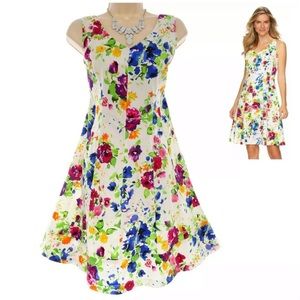 CHAPS watercolor fitted floral A-line sundress